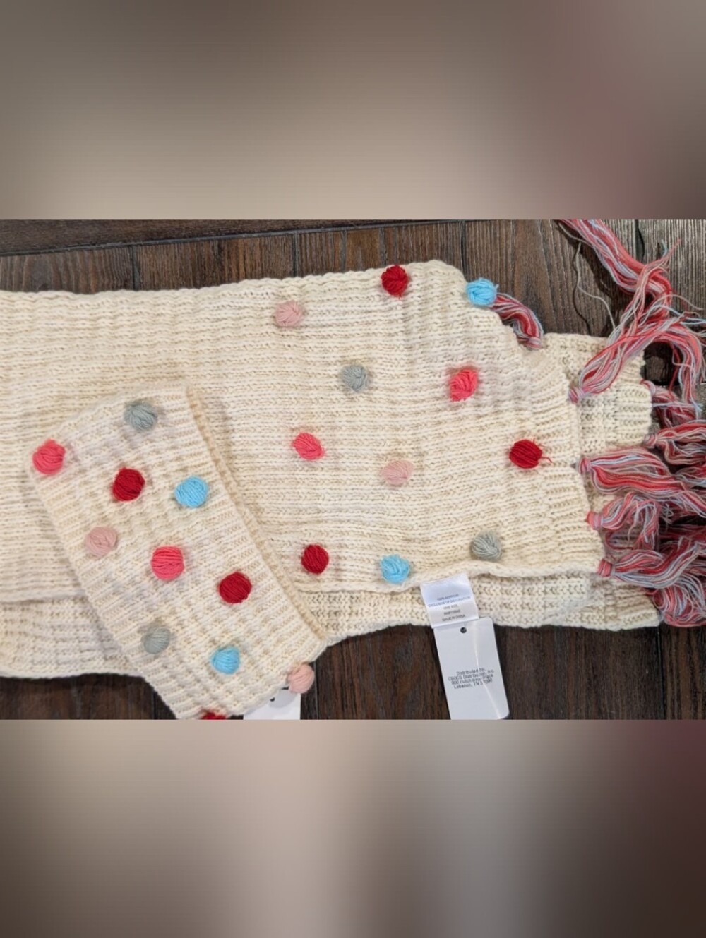 3/$30 💜Cream Knit Scarf with Colorful Pom Dots